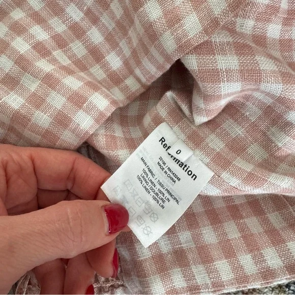 Reformation Norton Linen Top Blush Check - Picture 6 of 7